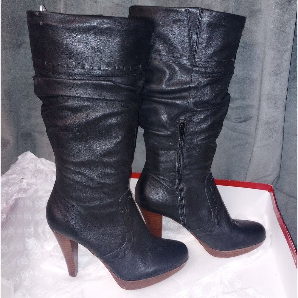 Guess Black/Brown Heeled Boots Size 9.5 EUC